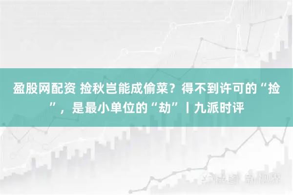 盈股网配资 捡秋岂能成偷菜？得不到许可的“捡”，是最小单位的“劫”丨九派时评